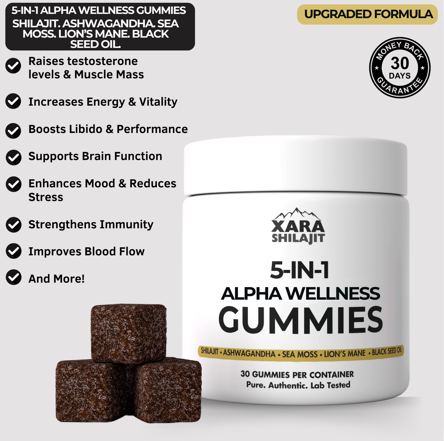 Xarashilajit® 5 in 1 Alpha wellness gummies for men and women