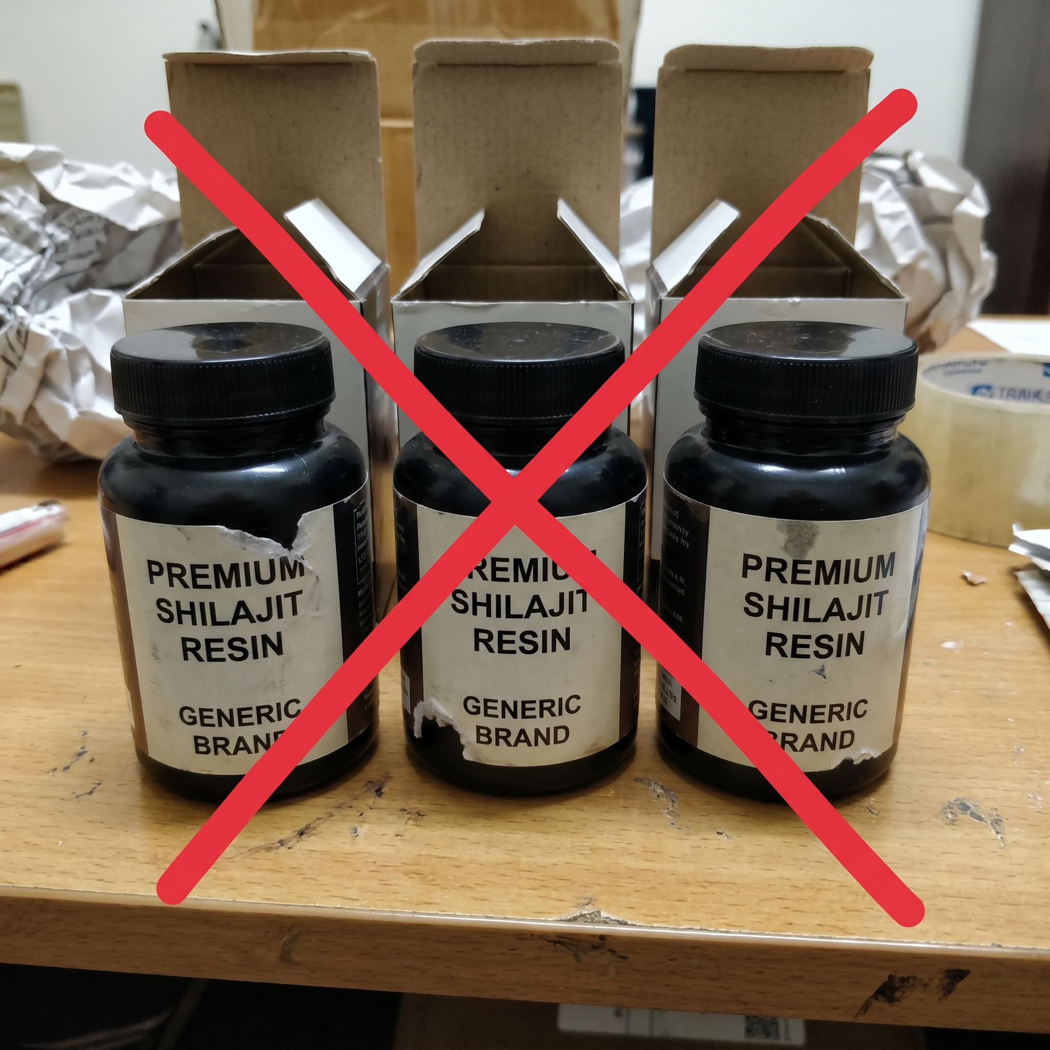 Fake shilajit bottles negation image